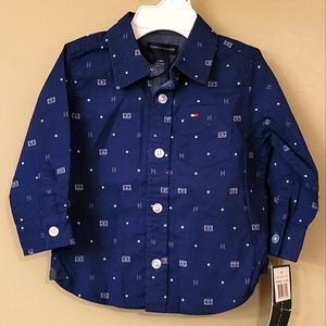 NWT Tommy Hilfiger navy button down cotton shirt